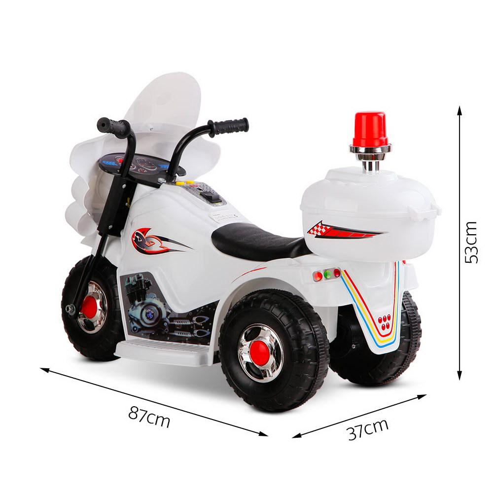 Rigo Kids Ride On Motorbike in white color, featuring anti-slip wheels and flashing lights, designed for children aged 3-8.